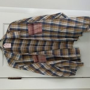 Blue & Yellow Distressed Boho Chic Flannel